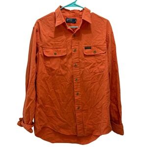 VTG 90s Polo Ralph Lauren Shirt Mens Twill Button Up Military Orange Size Large